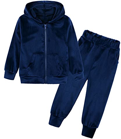 MYGBCPJS Boys Girls 2 Pcs Velour Zipper Tracksuit Sweatsuit Kids Long Sleeve Pullover Hoodie + Elastic Waist Sweatpants Set