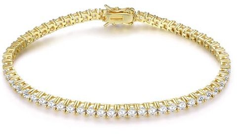 Gemsme 18K Gold Plated 3.0 Cubic Zirconia Classic Tennis Bracelet for Women and Men 6 Inch