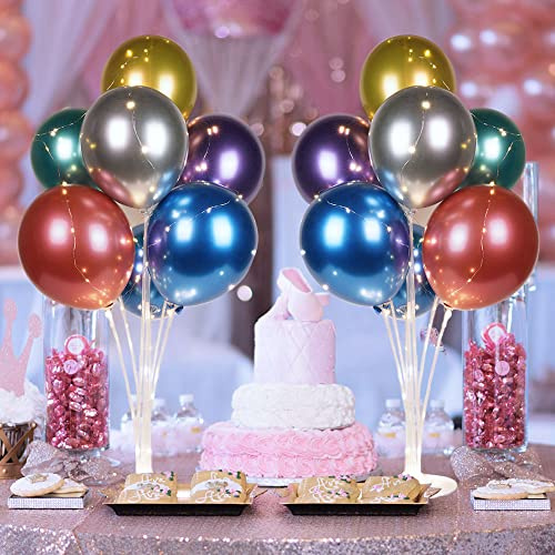 AUAUY 2pz Supporto per Palloncini da Tavolo, Riutilizzabile Supporto per Palloncino, Bastoncini per Palloncini Kit con 18 Palloncini e 2 Luci, per Feste di Compleanno e Decorazioni di Nozze