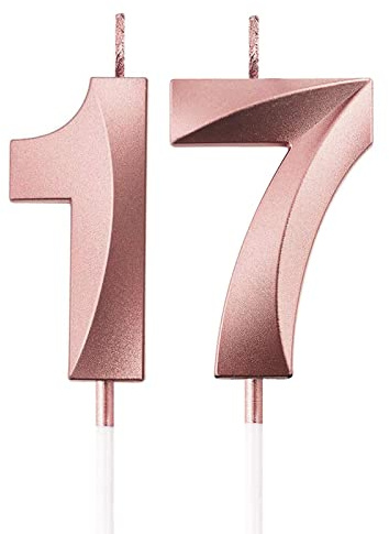 17th Geburtstagskerzen, FAINCA Zahlen Kerzen, 5 CM Roségold Geburtstagskerze, für Geburtstagskerzen für Torte Jubiläum, Meilensteinzeitalter
