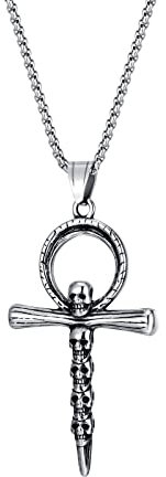 KnSam Männer Kette Vikinger Titanstahl, Vintage Schädel Kreuz Anhänger Erbskette, Silber Kette für Männer Schmuck 55CM