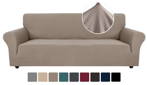 Ystyle Stretch Sofa Überzug 4 Sitzer, Khaki | Elastisch Sofabezug Mit Armlehnen, Jacquard Couch Überzug Rutschfest, Waschbar Sofa Cover Protector für Hunde Haustiere