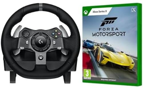 Logitech G920 Driving Force Racing Wheel and Floor Pedals, Real Force Feedback, Stainless Steel Paddle Shifters, Leather Cover - Black + Forza Motorsport Game English EMEA Blu-ray Xbox Series X,Xbox