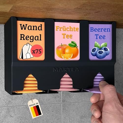 Teeregal für die Wand - hängender Teebeutelspender - Tee Aufbewahrung Küche | hochkant Tee Aufbewahrung zum Aufhängen, Teebox zur Wandmontage, Gastro Küchen Organizer
