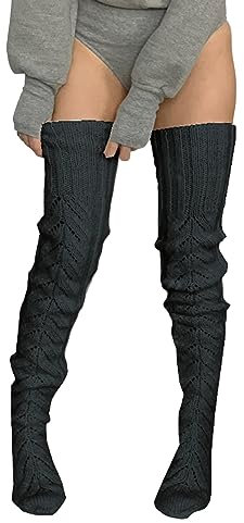 Weihnachtssocken Damen Overknee Strümpfe - Weihnachts Zopfstrumpf Kniestrümpfe Damen Strick Socken Grobstrick Überkniestrümpfe Wintersocken Teenager Schüler Schenkel Thermosocken