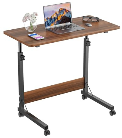 PIPIPOXER 80x40cm Laptoptisch höhenverstellbarer Schreibtisch mit drehbarer Rollen 80x40cm Computertisch mobiler Schreibtisch auf Bodendrehung für Schlafzimmer,Büro,Bett,Sofa Braun