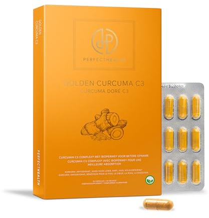 Perfect Health - Kurkuma Kapseln Hochdosiert 500 mg - Curcumin C3 Complex® & Bioperine™ - 30 Curcumin Kapseln - 3 Curcuminoide - 278-fach Bessere Aufnahme - Ohne Zusatzstoffe