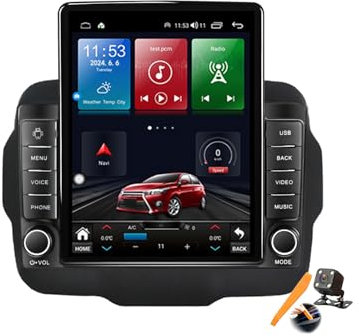 Ts100,YLOXFW Autoradio Android 14.0 Navi 2 Din Stereo für J-eep Renegade 2014-2020 Sat GPS Navigation 9.7 Zoll Cartablet DVD Multimedia Player FM BT Receiver mit Carplay 4G 5G WiFi DSP SWC