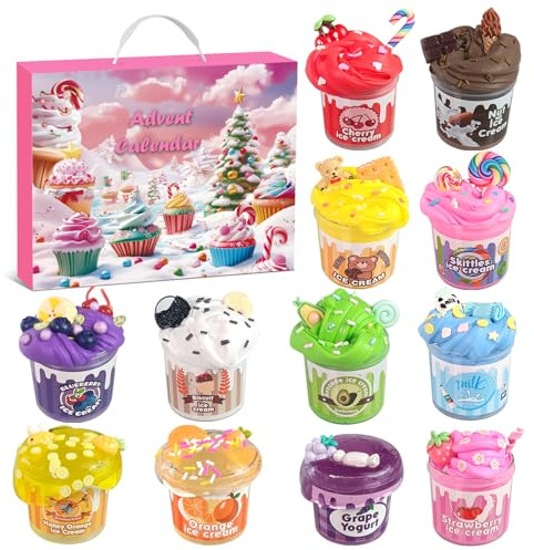 Sumsoltic Slime Noël Calendrier de l'Avent 2024 pour Enfants DIY Fluffy Crystal Compte à Rebours 24 Jours Surprises Cadeau avec Garçons Filles