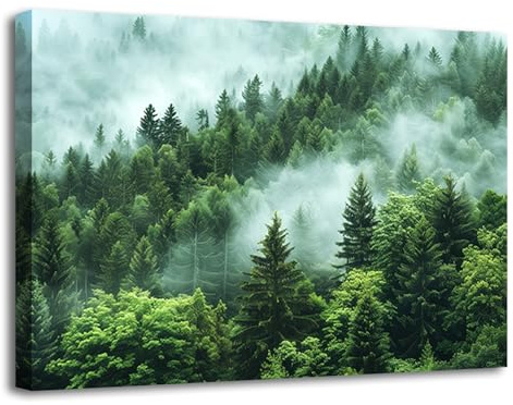 Visario Leinwandbild 120x80 cm 5052 Wald im Nebel Natur Wandbild auf Leinwand fertig gerahmt echter Holzrahmen Kunstdruck Wald Landschaft Bäume Nebel Stimmung Wohnzimmer Schlafzimmer Büro Dekoration