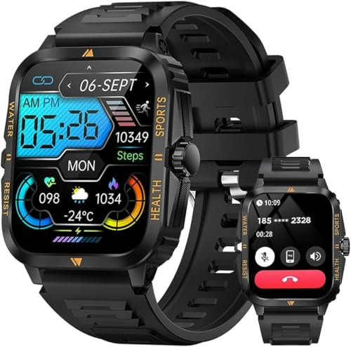 Septoui Smartwatch Uomo Donna Orologio Militare Fitness Tracker con Chiamate BT, 3ATM Impermeabile Smart Watch 100+ Sportive, Orologio Contapassi Sportivo Cardiofrequenzimetro da polso SpO2 Sonno