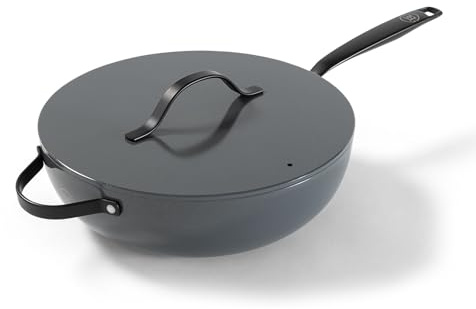 Be Living Essential Wokpfanne mit Deckel Ø 30 cm, Non Stick Keramik Antihaft, Induktion, Geeignet für alle Herdarten, Ohne ptfe und pfoa, Grau