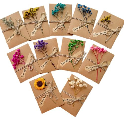 10 Stück Grußkarte Set, 10 x 7cm Geburtstagskarten Set, Retro Kraftpapier-leere Umschläge Blanko Retro Grußkarte mit Umschläge Weihnachten Hochzeit Glückwunschkarte Papier