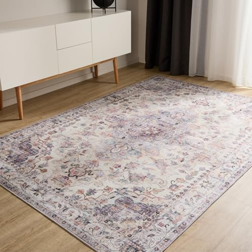 benuta Basic Waschbarer Teppich George - Multicolor 140x200 cm - Kunstfaser - Rechteckig & im Style: Vintage, Elegant, Retro - Pflegeleicht für Wohnzimmer Schlafzimmer