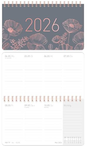 Häfft® Pocket Wochen-Tischkalender 2026 klein (16,1 x 9,7 cm) quer, 1 Woche 2 Seiten, Mini Schreibtisch-Kalender Poppy - nachhaltig & klimafreundlich
