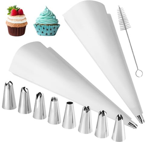 Juego De 11 Manga Pastelera Profesional, Manga Pastelera Reutilizable con Acero Inoxidable Boquillas, Saco Pasteleiro, Boquillas Manga Pastelera para Decoración De Cupcakes, Bizcochos y Magdalenas