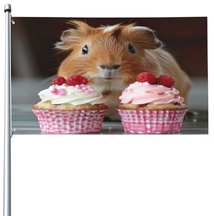 Drapeau décoratif imprimé cochons d'Inde et muffins, utilisé pour cour, jardin, maison et terrasse