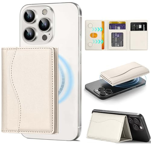 Mag-Safe Wallet, Strongest Magnetic Wallet for iPhone 16/15/14/13/12 Series, 6 Cards Holder, Lightweight Magnetic Phone Cards Holder for Apple Cell Phone, Not for iPhone 13/12 Mini, Beige-white