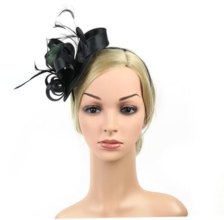 MRVAKDYDI Fascinator Spitze Feder Hut für Frauen, Hochzeit Haarband Kappe Kopfbedeckung Stirnbänder Tea Party Hüte Frauen Tea Party Stirnband Bänder Braut Tiara Haar Zubehör(Black)