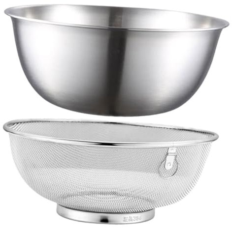 Luxshiny Set 2 Pezzi Scolapasta e Ciotola 24 Cm in Acciaio Inox 304, Cestello a Maglia Fine per Lavare Frutta e Verdure, Gadget da Cucina Sicuro e Pratico per Uso Quotidiano e Campeggio