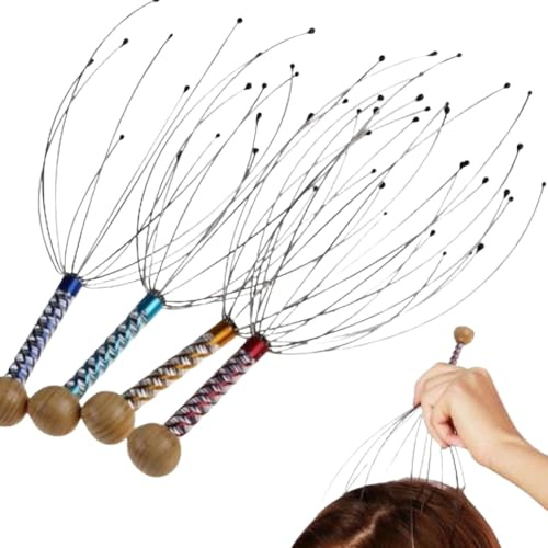 Masajeador de cabeza, rascador de cuero cabelludo de mano para aliviar el estrés y relajarse, diseño mejorado para masaje profundo de cabeza, cabello y cuerpo, paquete de 2 HTUK