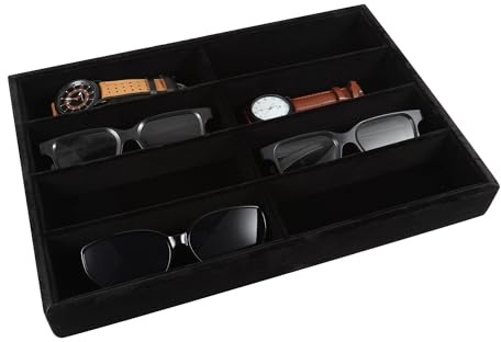 Zysta Sonnenbrillen Aufbewahrung 8 Gitter Samt Brille Organizer Uhr & Schmuck Stapelbar Aufbewahrung Schmucktablett (Schwarz)