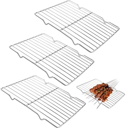 MHYMX Kuchengitter, 3 Stück Abkühlgitter Edelstahl Gitter Rechteckig Grillgitter Groß Backgitter Spülmaschinengeeignet für Backen Auskühlen Grillen Braten (31 X 20 X 1,5cm)
