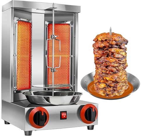 Vertikaler Gas-Drehspießgrill, Gas-Döner-Kebab-Maschine, Drehofen aus Edelstahl – Perfekt für Shawarma, Kebabs, Gyros und Tacos, Ideal für Partys, Catering, Restaurants, Pubs und Speisesäle,220V