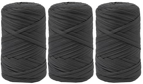 Vincona Fettuccia per Borse a Uncinetto 3x200g, Cordino per Borse Uncinetto, Adatto per Borse all'uncinetto, Cestini, Arazzi, Decorazioni per la Casa, Artigianato fai da te-Grigio scuro 09