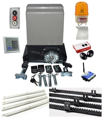 CFWWSAQ Sliding Gate Opener, 1200kg KIT SET Sliding Gate Opener Operator Automatic Door Opening Motor 4m Or 5m Rails Racks(Kit 3)