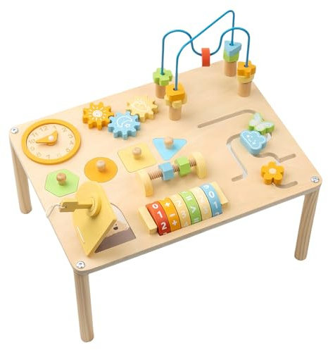 Generisch Kinder Aktivitätstisch,Tisch Eisenbahn Spielzeug | Holz Lernspielzeug mit Perlenlabyrinth und Formensortierer Für Mädchen Kindergarten