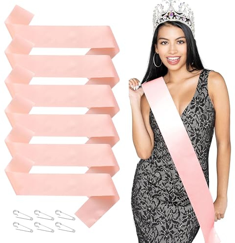 PYSEOSISE Leere Schärpe, 12 Stück Roségold Schärpe, Blank Satin Schärpen DIY Plain Satin Sash Party Schärpen Plain Schärpes mit Schmucknadel für JGA Geburtstag Hochzeit Brautparty