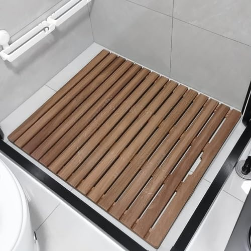 Genérico Alfombrilla de baño Antideslizante de Madera de Teca de 53 x 81 cm. Elegante Alfombrilla para Ducha con Orificio de Drenaje. Madera Maciza Duradera para duchas Interiores y Suelos de baldosa