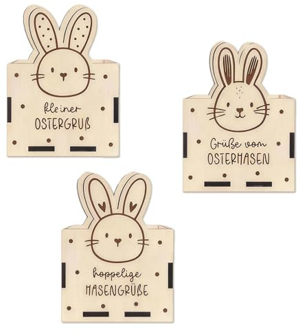 3 Stück Set Osternest aus Holz, Osterkörbchen zum Befüllen, Osterkorb mit Hasenmotiven, Osternester zum Befüllen von Süßigkeiten, Osterkörbchen Geschenk Basteln Frühling Osterkorb Personalisiert