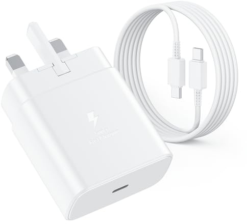 45W Samsung Fast Charger Plug and 2M USB C Charger Fast Charging for Galaxy S26 S25 Ultra S24 S23 S22 S21 A17 A16 A15 A23 A25 A26 A32 A33 A34 A35 A36 A53 A54 A55 A56 A57, USBC Plug UK Type C Charger
