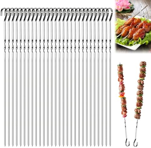 VUTYNKO Grillspieße Edelstahl, 40 Stück 30CM Schaschlikspieße Edelstahl BBQ Grill Spieße, Wiederverwendbare Grillspieße Metall für Fleisch Gemüse für Lagerfeuer oder Eine Grillschale