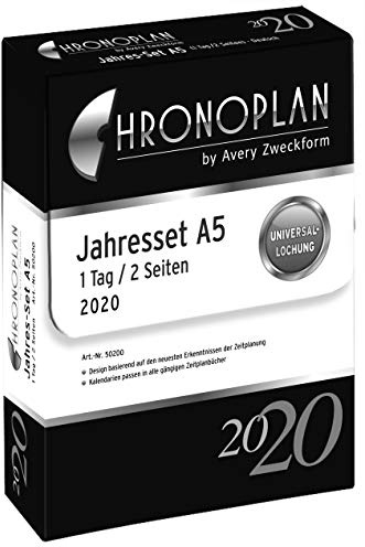 Chronoplan 50200 Kalendereinlage 2020 (Jahres-Set A5 mit Tagesplänen (148 x 210 mm), Ersatzkalendarium, ideal für professionelle Tagesplanung, Multilochung (1 Tag auf 2 Seiten)) weiß