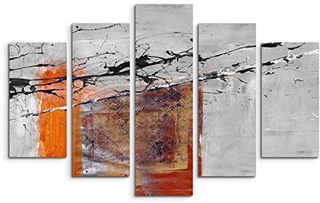 5 teiliges Wandbild auf Leinwand (Gesamt: H: 100cm B: 160cm) Keilrahmenbild Canvas Fotodruck Leinwandbild Leinwanddruck Kunstdruck Wandbild grau orange rot Risse