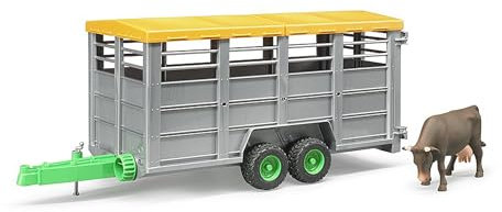 bruder 02227 - Viehtransportanhänger mit 1 Kuh - 1:16 Tiertransporter, Anhänger, Landwirtschaft, Bauernhof, LKW, Spielzeug