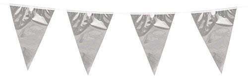 Boland 74701 Mini Metallic Bunting, 1 Piece, Length 300 cm, Silver, Flag Chain, Hanging Decoration, Garland, Theme Party, Birthday, Carnival, Wedding, Anniversary, Silver Wedding