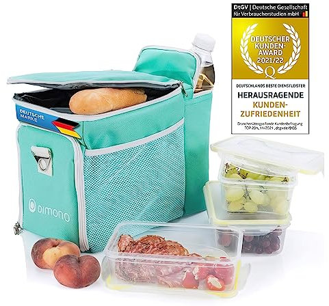Dimono® Kühltasche Picknicktasche 15 Liter mit 3 Brotzeitdosen - Lunchtasche Isotasche für Mittagessen inkl. 3 Boxen, Kühlakku