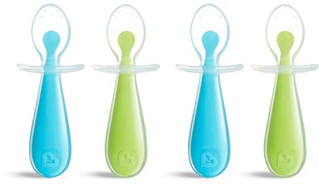 Munchkin Silicone Trainer Spoons with Choke Guard for Baby Led Weaning, Blue/Green (Pack of 4)