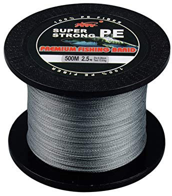 LSHEL Geflochtene Angelschnur 4 Stränge 500m PE Super Starke Geflochtene Schnüre für Süßwasser Salzwasser, Grau, 0.4# 0.10mm/4.8kg/10lb
