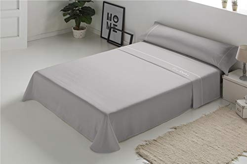 Pierre Cardin® Juego de Sabana 4 piezas, sabanas 160 x 200 cm, 100% Algodon, Gramaje 130g/m², 180 Hilos de alta calidad, Sabana encimera 240 X 280 cm, 2 fundas de almohada 45 x 100 cm, Color Gris.
