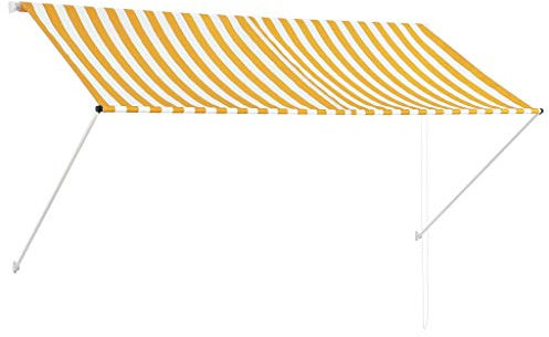 Tidyard Einziehbare Markise Sonnenmarkise Balkonmarkise Handbetrieben Sonnenschutz Stoffgewicht 180 g/m² 250 x 150 cm Gelb und Weiß