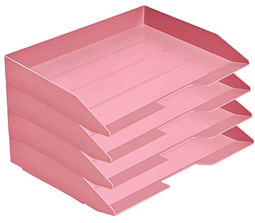 Acrimet Stapelbar brevfack 4 nivåer sidoladdad plast skrivbordsfilorganiserare (solid rosa färg)