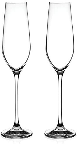 DIAMANTE Champagne Flutes Crystal Prosecco Glasses Pair - ‘Auris’ Collection Undecorated Crystal - Set of 2