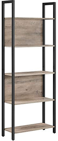 VASAGLE Bücherregal, Küchenregal, Standregal mit 5 offenen Regalebenen, Flur, Küche, Büro, stabiles Stahlgestell, Industrie-Design, Greige-schwarz LLS025B02