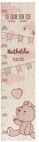 Striefchen® Messlatte für Kinder mit Namen aus Holz für Kinderzimmer mit niedlichen Motiven Messleiste Teddy Rosa