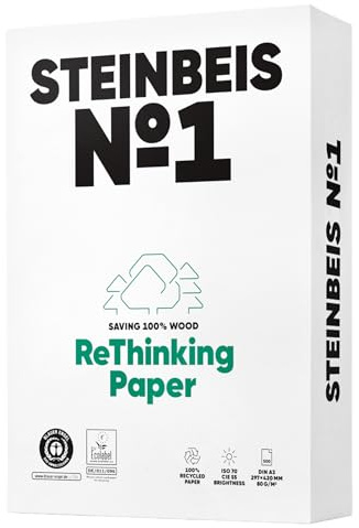 Steinbeis No. 1 Druckerpapier – 2500 (5 x 500) Blatt DIN A3 Recycling-Papier 80 g/m², Weiß & Chlorfrei, hochwertiges Kopierpapier ISO 70 / CIE 55